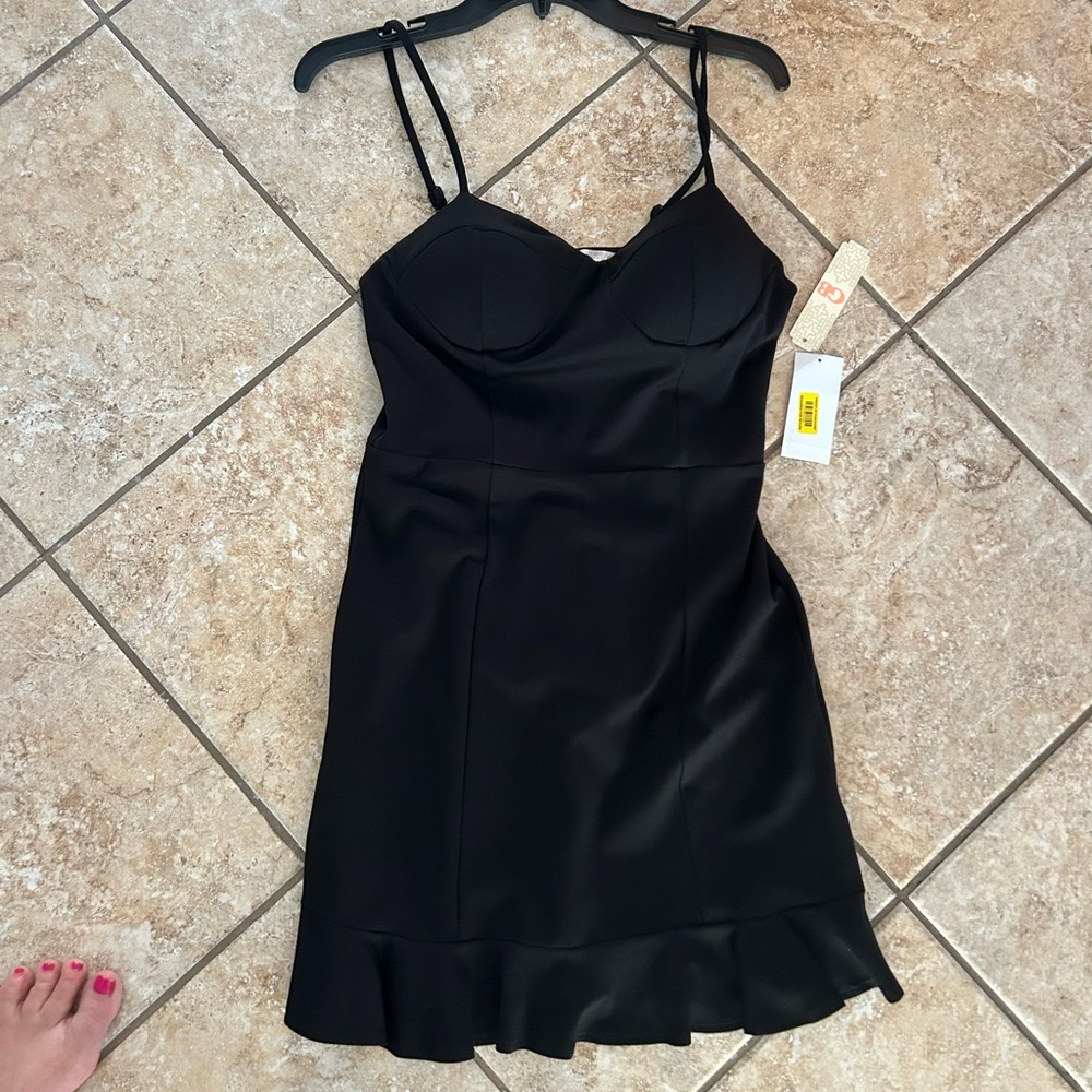 NWT GB  Black Spaghetti Strap Dress ruffle Bottom. Zipper Back